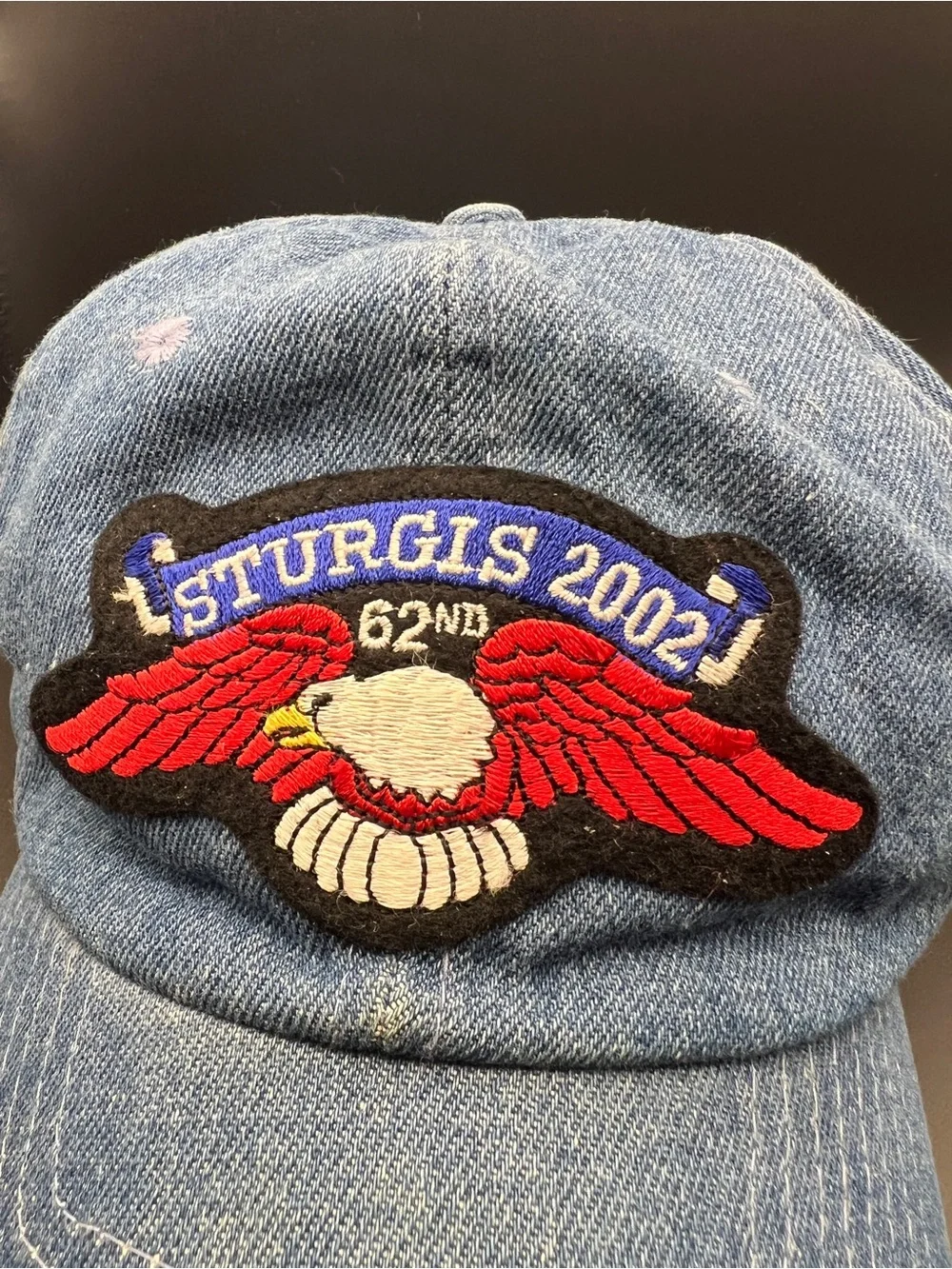Sturgis 2002 Embroidered Eagle Denim Cap - Blue